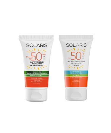 SOLARIS Gel Sun Cream for Oily Skin (MAT) Spf 50 (50 ML) and Anti-Aging Sun Cream Spf 50