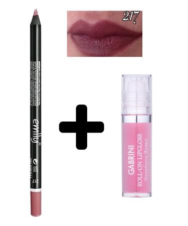 EMILY Lip Pencil Lip Pencil 217 + Gabrini Roll-On Lipgloss Strawberry Lip Gloss 6 ml