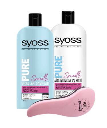 Syoss Pure Smooth Micellar Shampoo 550 ml + Pure Smooth Micellar Conditioner 550 ml + Comb