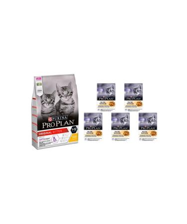 Pro Plan Kitten Junior Kitten Chicken Cat Food 3 Kg + Kitten Kitten Wet Cat Food 5 Pieces.