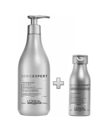 L'oreal Professionnel Silver Hair Care Shampoo for White and Gray Hair 500 Ml + Travel Size 100 ml.