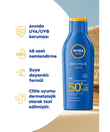 NIVEA Sun SPF50+ Sunscreen & 48 Moisturizing Sun Lotion 200 ml Very High Protection - Buy Online on GoSupps.com