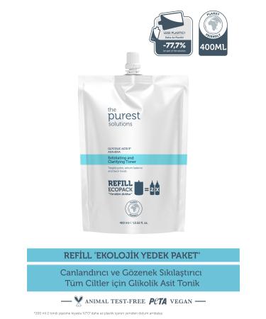 The Purest Solutions Revitalizing Pore Tightening Glycolic Acid Toner for All Skin Types Ecological Refill Pack 400 Ml