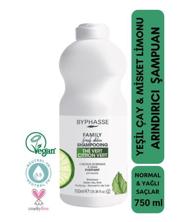 BYPHASSE Family Fresh Green Tea and Lime Shampoo for Normal and Oily Hair 750ml
