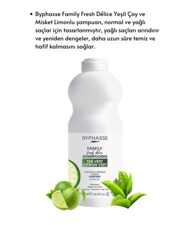 BYPHASSE Family Fresh Green Tea and Lime Shampoo for Normal and Oily Hair 750ml - Buy Online on GoSupps.com