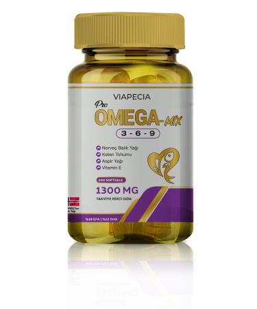 Viapecia Pro Omega 3-6-9 Mix Norwegian Fish Oil Flaxseed Safflower Oil 1380 Mg 200 Pieces