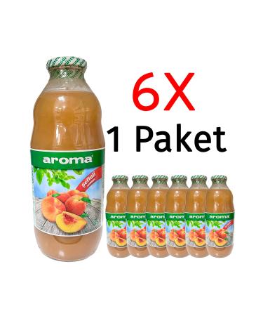 Aroma Peach Fruit Juice 1 Liter Glass Bottle 6 Pieces