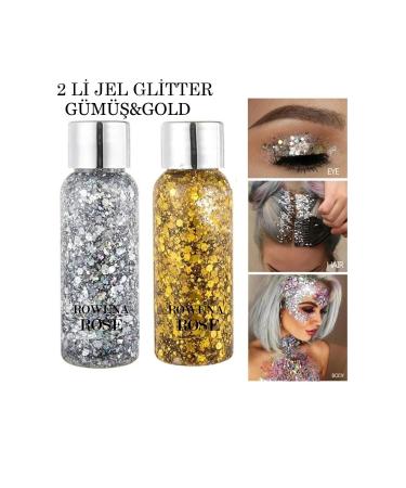 ROWENAROSE Gel Form Shiny Glitter Face Makeup & Body & Hair Gold and Silver Color 2 Piece Set - Buy Online on GoSupps.com
