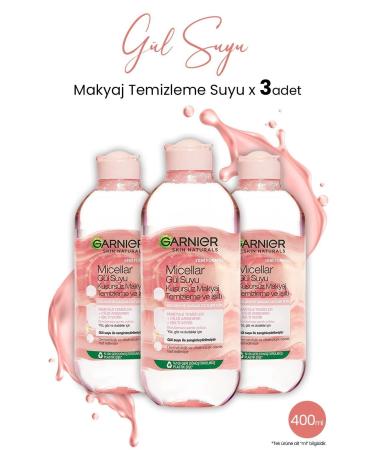 Garnier Micellar Rose Water Flawless Make-Up Remover 400 ml x 3 Pcs