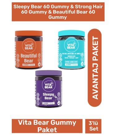 Vita Bear Sleepy Bear 60 Gummy & Strong Hair 60 Gummy & Beautiful Bear 60 Gummy - Pack of 3 Vita Bear Gummy