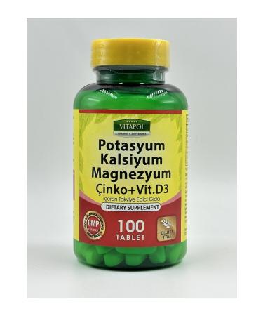 Yurdavit Potassium Calcium Magnesium Zinc D3 100 Tablets Unflavored