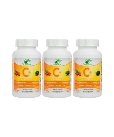 Yurdavit Vitamin C 1000 Mg Rose Hips Sambucus Nigra Zinc Cordyceps Citrus 3 Pieces 200 Tablets