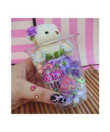 hbtasarim Glitter Glass Set Lipgloss Pearl Clasp Earring Plush Teddy Bear