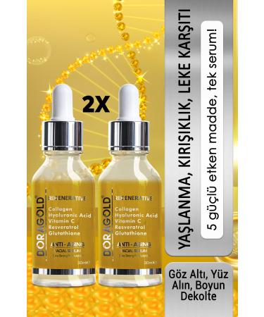 Doragold Anti-Aging Anti-Wrinkle Anti-Spot Resveratrol Glutathione Vitamin C Hyaluronic Acid Collagen Serum 2 Pack