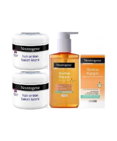 Neutrogena Fast Absorbing Care Cream 300 ml Anti-Acne Face Cleansing Gel 200 ml and Oil-Free Face Moisturizer 50 ml