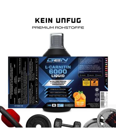 L-Carnitine 6000 Liquid - 1000 ml - Extra Heavily Dosed with 6000mg Pure L-Carnitine per Daily Serving - Amino Workout Drink - Delicious Flavor (Orange Power) - Vegan - Buy Online on GoSupps.com