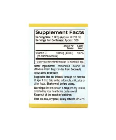 California Gold Nutrition Vitamin D3 for children from birth 400 IU 10 ml - Buy Online on GoSupps.com