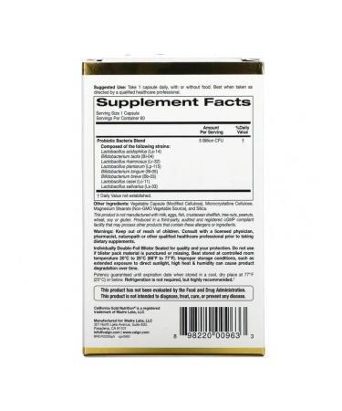 California Gold Nutrition Lactobif probiotics 5 MLD KOE 60 kapsul - Buy Online on GoSupps.com
