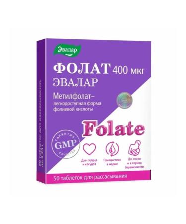 Evalar Folat 400mkg tab. For Rassas 0.23g No. 50