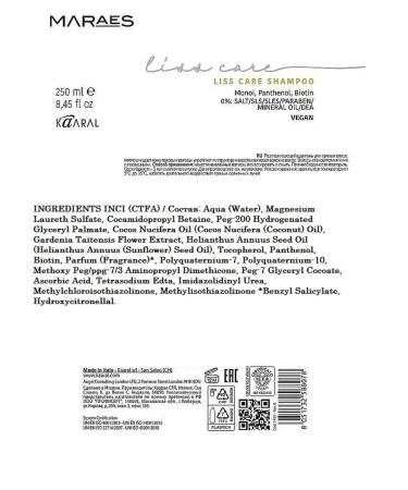 Kaaral Smooth hair shampoo Maraes Liss Care 250ml - Buy Online on GoSupps.com