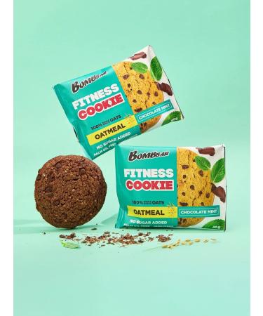 BombBar Oatmeal cookies without sugar fitness chocolate mint 12 pcs x 40g - Buy Online on GoSupps.com