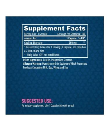 Haya Labs Choline Bitartrate 500mg 100caps - Buy Online on GoSupps.com
