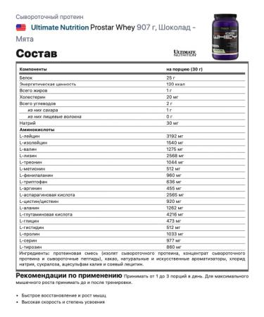 Ultimate Nutrition Serum protein Prostar Whey 907 g chocolate - mint - Buy Online on GoSupps.com
