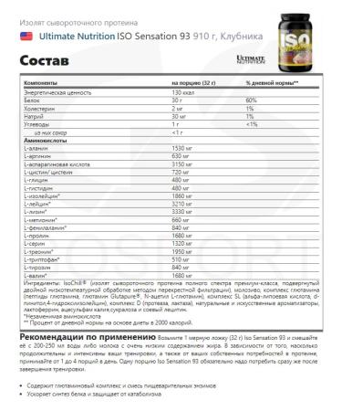 Ultimate Nutrition Protein isolate whey ISO Sensation 93 910 g strawberries - Buy Online on GoSupps.com