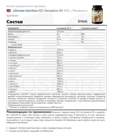 Ultimate Nutrition Protein isolate whey ISO Sensation93 910 Crem - Buy Online on GoSupps.com