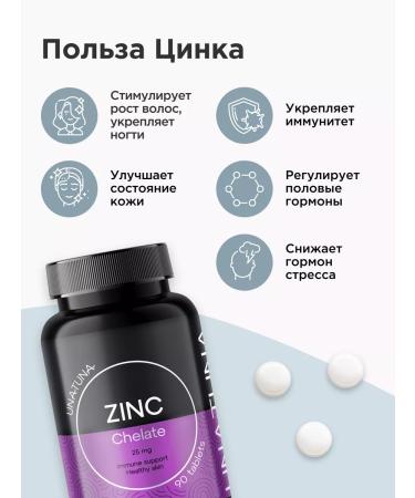UNATUNA Zinc Helat for immunity ZINC Chelate 25 mg 90 capsules - Buy Online on GoSupps.com