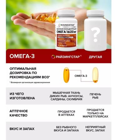 RISINGSTAR Omega 3 1620 mg for the heart brain and blood vessels - Buy Online on GoSupps.com