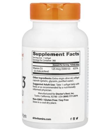 Doctor's Best Vitamin D3 5000MO 360 capsules - Buy Online on GoSupps.com
