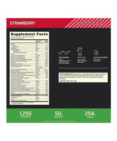 Optimum Nutrition Heiner Serious Mass for a mass of mass 2720 g strawberries - Buy Online on GoSupps.com