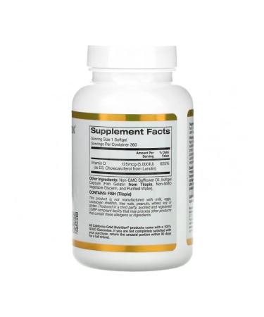 California Gold Nutrition Vitamin D3 125 mcg (5000 IU) 360pcs - Buy Online on GoSupps.com