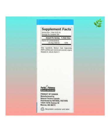 Natural Factors Vitamin D3 in drops without flavorings 1000 IU 15 ml - Buy Online on GoSupps.com