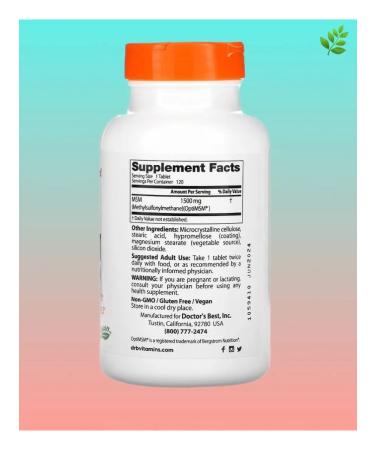 Doctor's Best MSM with Optimsm (methyl sulfonylmetatan) 1 500 mg 120 tablets - Buy Online on GoSupps.com