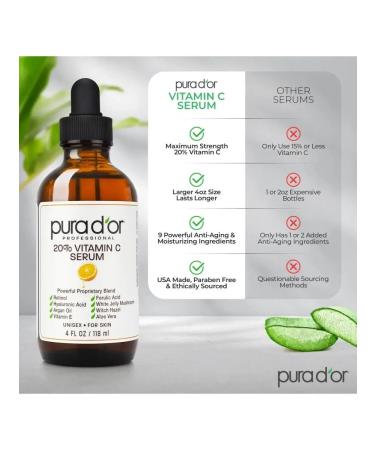 PURA D'OR Professional serum with vitamin C 20% 118 ml - Buy Online on GoSupps.com