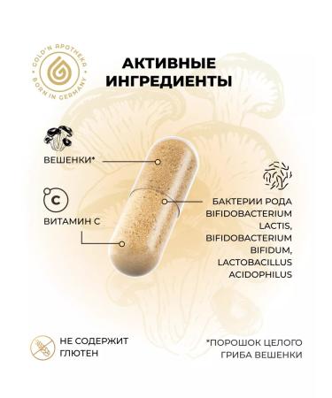 GOLD'N APOTHEKA Oyster mushrooms probiotics for immunity digestion 60 capsules - Buy Online on GoSupps.com