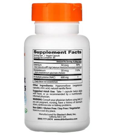 Doctor's Best N-acetylcystein (NAC) 60 vegetarian capsules - Buy Online on GoSupps.com