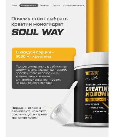 Soul Way creatine monohydrate powder 300 g 60 servings - Buy Online on GoSupps.com