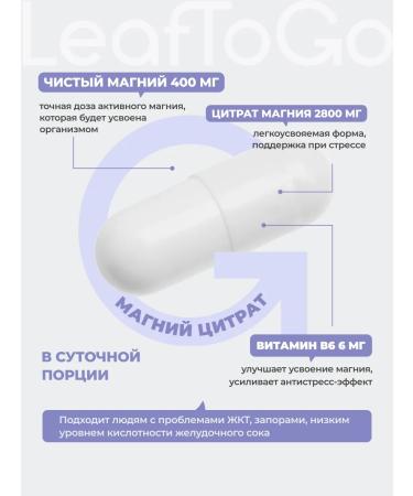 LeafToGo Magnesium Citrate 400mg and Vitamin B6 120 Kapaps - Buy Online on GoSupps.com