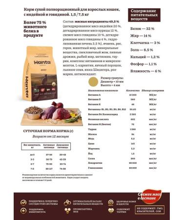 Hanta Dry food for cats Hunt 1.5 kg - Buy Online on GoSupps.com