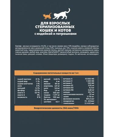 AlphaPet Dry food for sterilized cats and turkeys of turkey 350 g - Buy Online on GoSupps.com