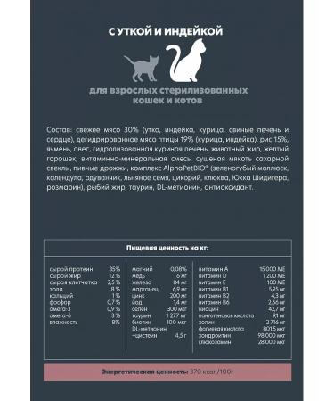 AlphaPet Dry food for sterilized cats of a turkey duck 1.5 kg - Buy Online on GoSupps.com