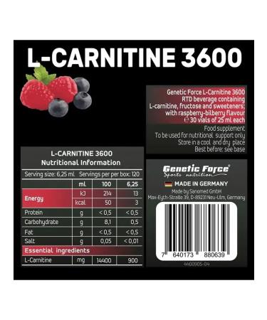 GENETIC FORCE L carnitine 3600 for weight loss fat burner 30 per 25 ml - Buy Online on GoSupps.com