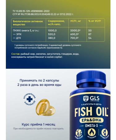 GLS pharmaceuticals Omega 3 1000 mg fish oil 120 capsules - Buy Online on GoSupps.com