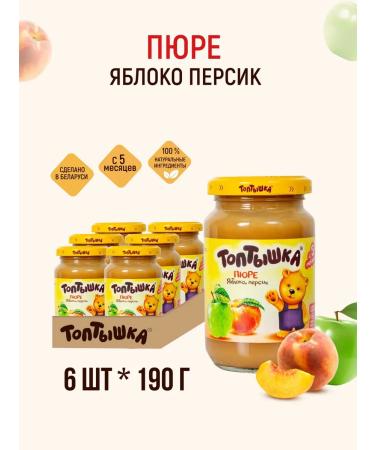 Toptyshka Children's puree apple+peach with sugar 190g x 6pcs