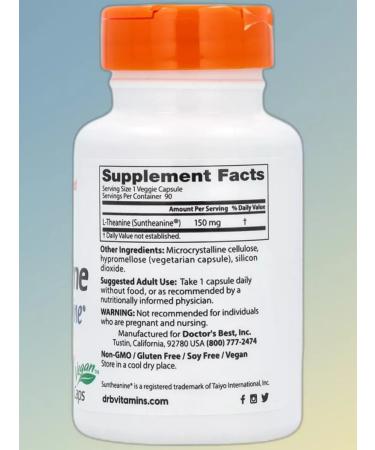 Doctor's Best L-theanine 150 mg 90 vegetarian capsules - Buy Online on GoSupps.com