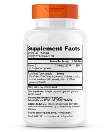 Doctor's Best Tokotrienols vitamin E 50 mg 60 capsules - Buy Online on GoSupps.com