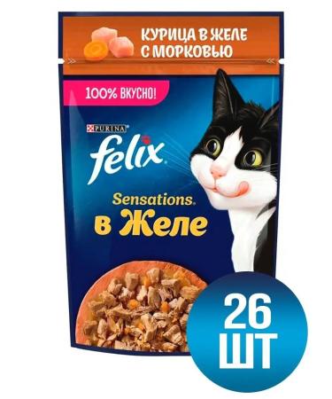 FELIX Wet food for cats chicken and carrots in gheart 75g 26pcs